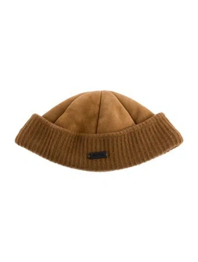 Pre-owned Loro Piana Suede Rib Knit Beanie In Brown