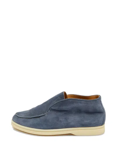 Pre-owned Loro Piana Suede Slip-on Ankle Boots In Blue