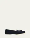 Loro Piana Suede Tassel Moccasin Loafers In Blue Navy