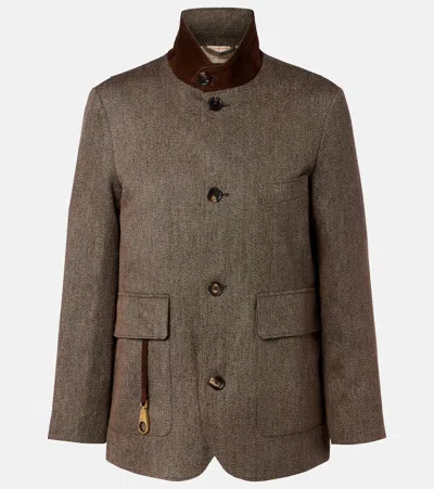 Loro Piana Suede-trimmed Linen Jacket In Brown