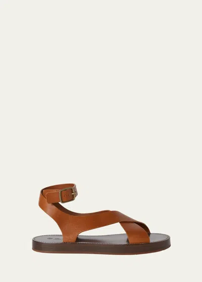 Loro Piana Sumie Leather Crisscross Sandals In E0bv Tanned Gold