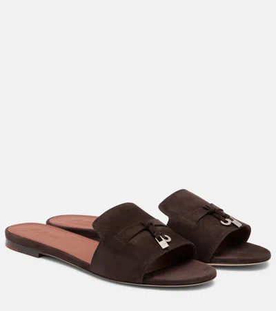 Loro Piana Summer Charms Suede Slides In Brown