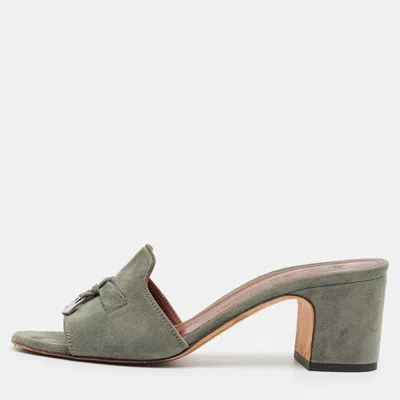 Pre-owned Loro Piana Summer Charms Size 37.5 Grey Suede Slide Sandals