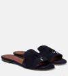 Loro Piana Summer Charms Suede Slides In Blue