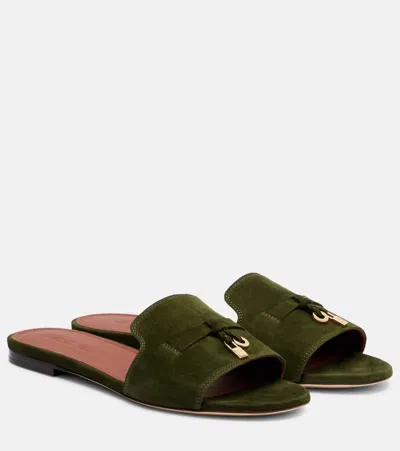 Loro Piana Summer Charms Suede Slides In Green