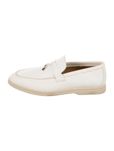 Pre-owned Loro Piana Summer Charms Walk Leather Loafers In White