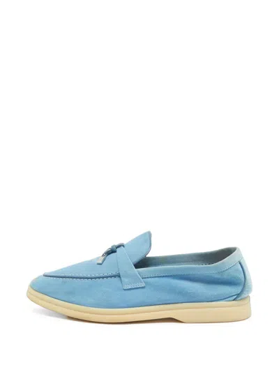 Pre-owned Loro Piana Summer Charms Walk Loafers In Blue