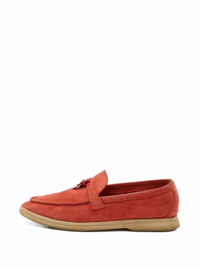 Pre-owned Loro Piana Summer Charms Walk Loafers In Orange