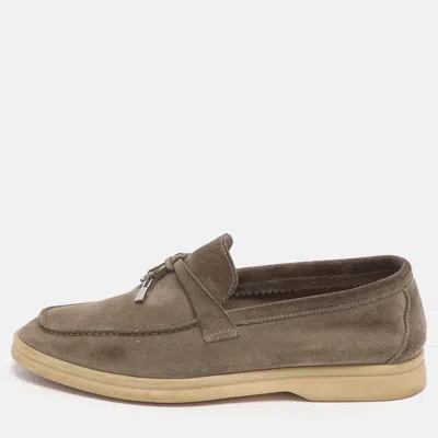 Pre-owned Loro Piana Summer Charms Walk Size 35.5 Green Suede Loafers