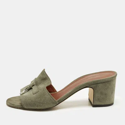 Pre-owned Loro Piana Summer Charms Walk Size 36 Green Suede Slide Sandals