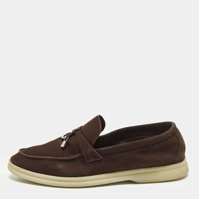 Pre-owned Loro Piana Summer Charms Walk Size 37.5 Dark Brown Suede Loafers