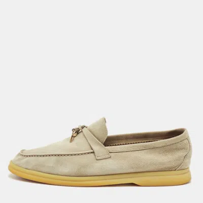 Pre-owned Loro Piana Summer Charms Walk Size 41 Beige Suede Loafers In Sand