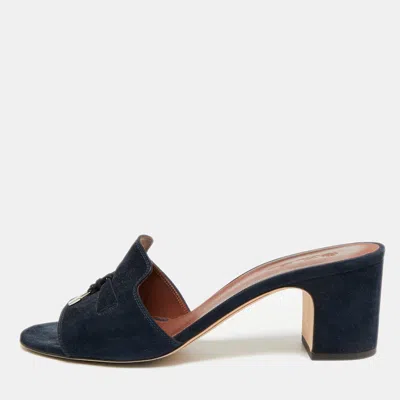 Pre-owned Loro Piana Summer Charms Walk Size 41 Navy Blue Suede Slide Sandals