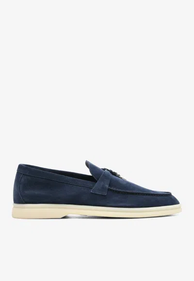 Loro Piana Summer Charms Walk Suede Loafers In Blue