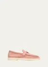 Loro Piana Summer Charms Walk Suede Loafers In Flowering Cherry