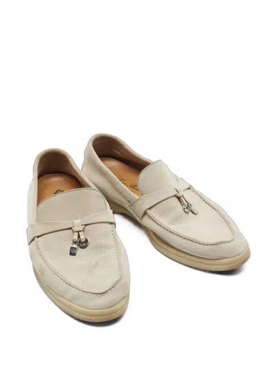 Pre-owned Loro Piana Summer Charms Walk Suede Loafers In Grey