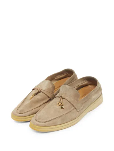 Pre-owned Loro Piana Summer Charms Walk Suede Loafers In Neutral