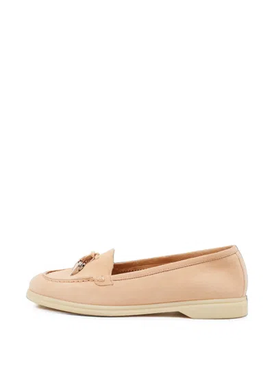 Pre-owned Loro Piana Summer Charms Walk Suede Loafers In Neutrals