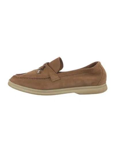 Pre-owned Loro Piana Summer Charms Walk Suede Loafers In Neutrals