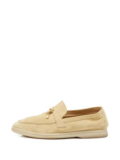 Pre-owned Loro Piana Summer Charms Walk Suede Loafers In Neutrals