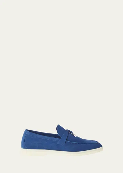 Loro Piana Summer Charms Walk Suede Loafers In W0k9 Blue Anemone
