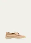 Loro Piana Summer Suede Charms Loafers In 30f8 Himalaya Ros