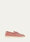 Loro Piana Summer Suede Charms Loafers In Ancient Blush