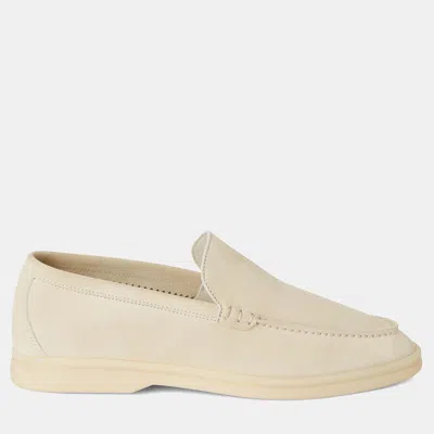 Pre-owned Loro Piana Summer Walk 39.5 Nougat Suede Loafer In White