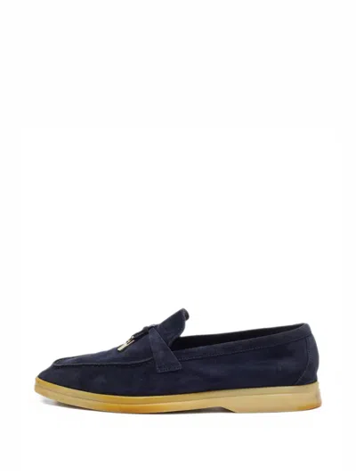 Pre-owned Loro Piana Summer Walk Charm-detail Loafers In Blue