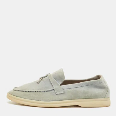 Pre-owned Loro Piana Summer Walk Size 38 Blue Suede Loafers