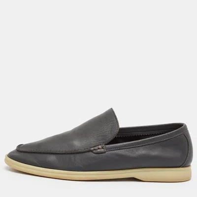 Pre-owned Loro Piana Summer Walk Size 43.5 Grey Leather Loafers
