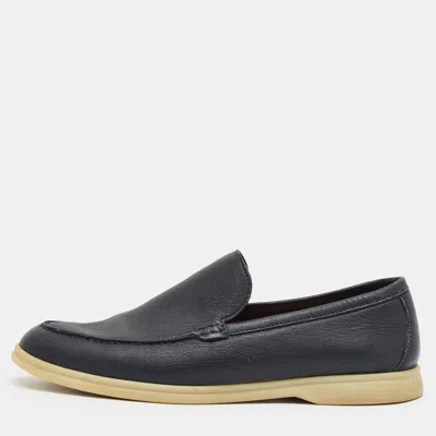 Pre-owned Loro Piana Summer Walk Size 43.5 Navy Blue Leather Loafers