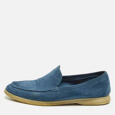 Pre-owned Loro Piana Summer Walk Size 45 Blue Suede Loafers