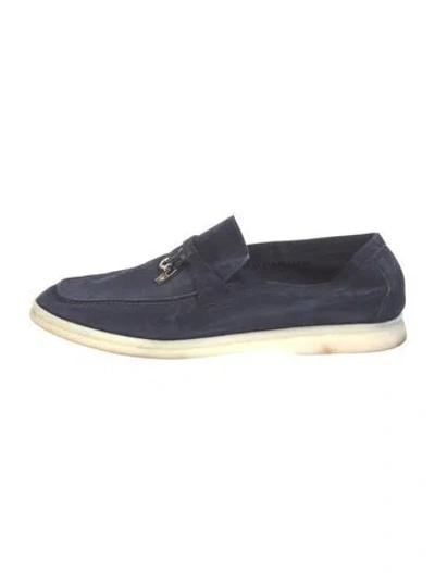 Pre-owned Loro Piana Summer Walk Suede Loafers In Blue