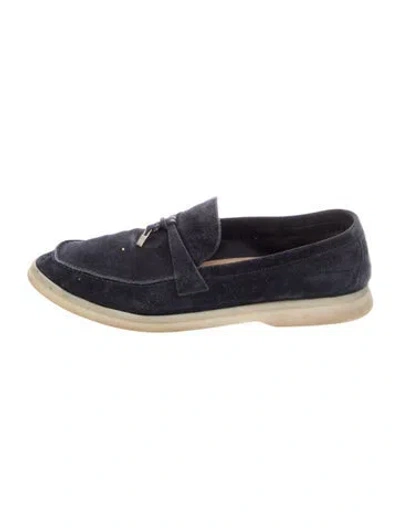 Pre-owned Loro Piana Summer Walk Suede Loafers In Blue