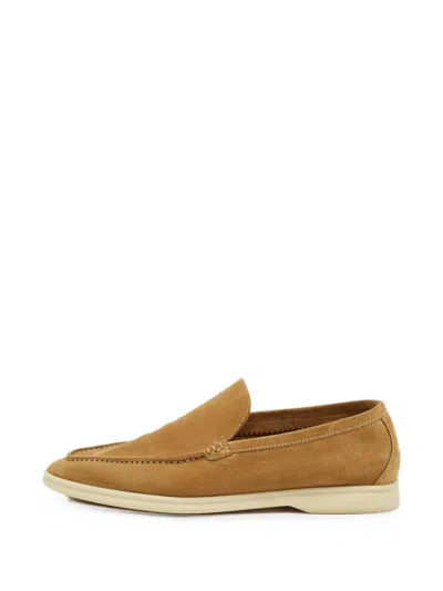 Pre-owned Loro Piana Summer Walk Suede Loafers In Brown