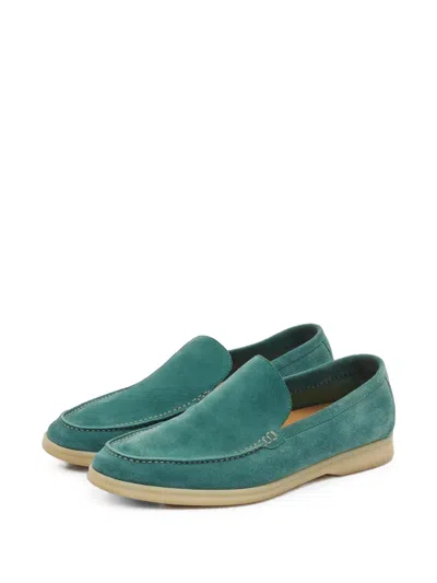 Pre-owned Loro Piana Summer Walk Suede Loafers In Green