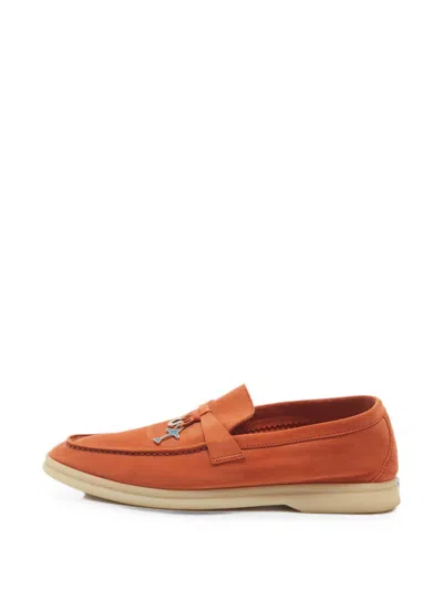 Pre-owned Loro Piana Summer Walk Suede Loafers In Orange