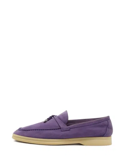 Pre-owned Loro Piana Summer Walk Suede Loafers In Purple