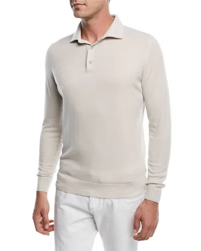 Loro Piana Superlight Baby Cashmere Long-sleeve Polo Shirt, Susina In Grey