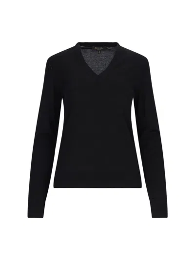 Loro Piana Ribbed V-neck Knitwear Long Sleeves In Black