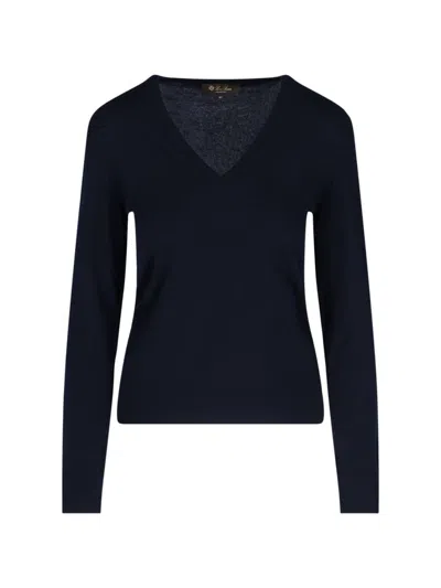 Loro Piana Ribbed Knitwear V-neckline In Blue