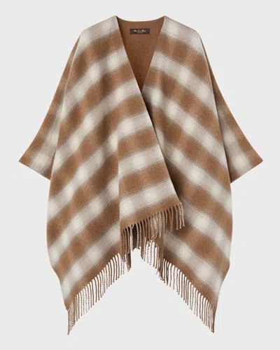 Loro Piana Tartan Cashmere-wool Fringe Poncho In Brown