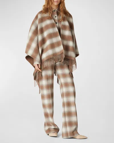Loro Piana Tartan Cashmere-wool Fringe Poncho In F6do Light Camel Ancient Paper