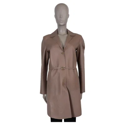 Pre-owned Loro Piana Taupe Belted Leather Coat Jacket 42 M In Brown