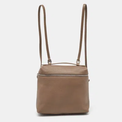 Pre-owned Loro Piana Taupe Brown Leather Extra Pocket L23.5 Backpack