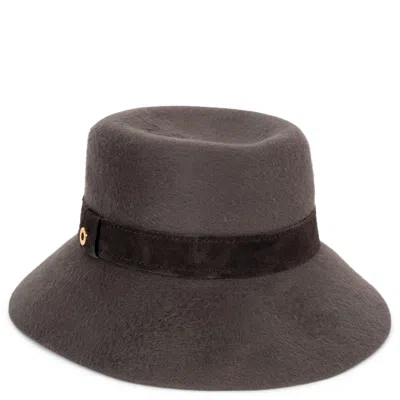 Pre-owned Loro Piana Taupe Rabbit Felt Suede Trim Fedora Hat M In Brown