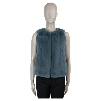 Pre-owned Loro Piana Teal Blue Erik Mink Fur Vest Jacket S In Green