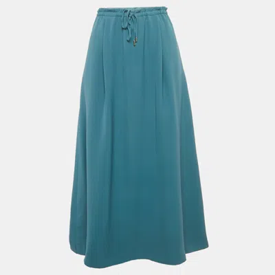 Pre-owned Loro Piana Teal Silk Midi Skirt M In Green