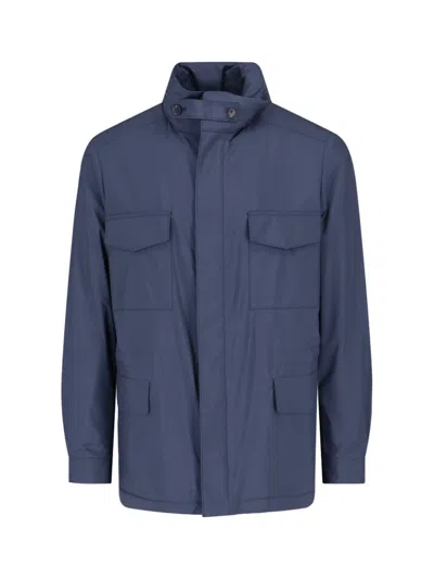Loro Piana Traveller Windmate Storm System Shell Hooded Field Jacket In Blue